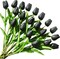 Artificial Black Tulips 20 Pcs – 13.5 Inch PU Faux Flowers with Bendable Stems for Home Décor, Wedding Centerpieces, DIY Floral Arrangements, New Year and Valentine's Day